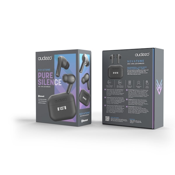 Hovedtelefoner In-Ear TWS ANC ENC LED Novatune Sort