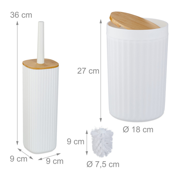 Badrumstillbehörsset, plast & bambu, 6-delat