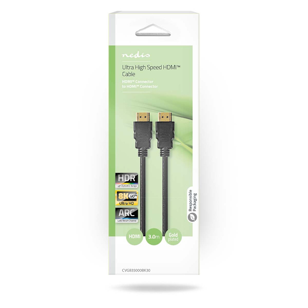 Ultra High Speed ​​HDMI ™ -kaapeli | HDMI™ liitin | HDMI™ liitin | 8K@60Hz | 48 Gbps | 3.00 m | Pyöreä | 6.7 mm | Musta | Laatikko