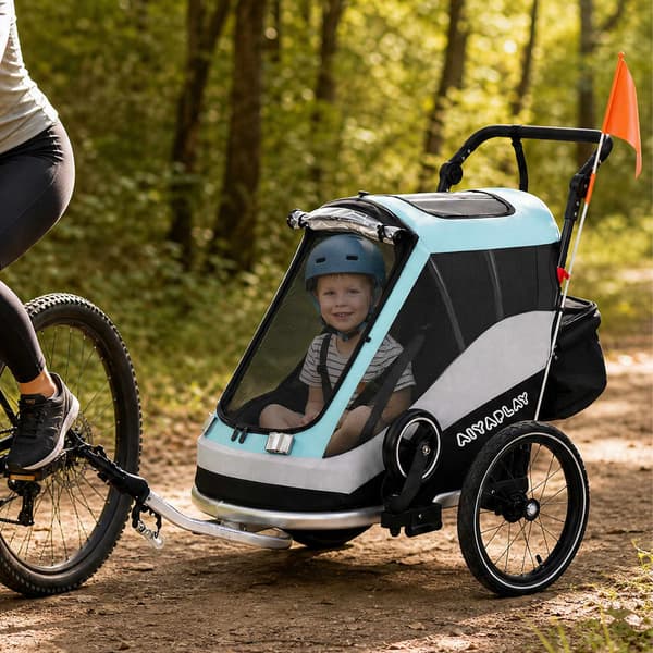 2-i-1 cykelanhænger, klapvogn, foldbar, 16" luftdæk