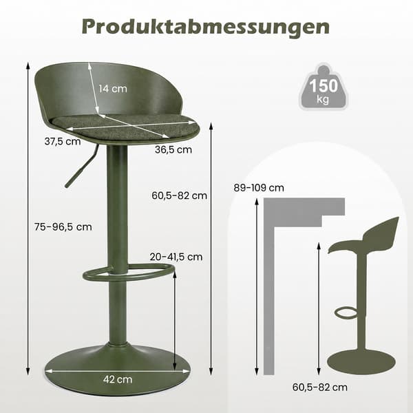 Justerbare drejebarstole, sæt med 2, creme/olivengrøn