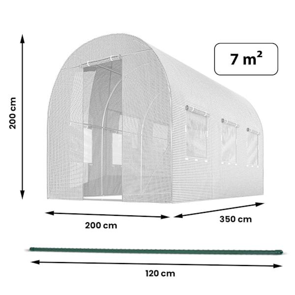 Trädgårdstunnel 2 x 3,5 m (7 m2) vit Plonos