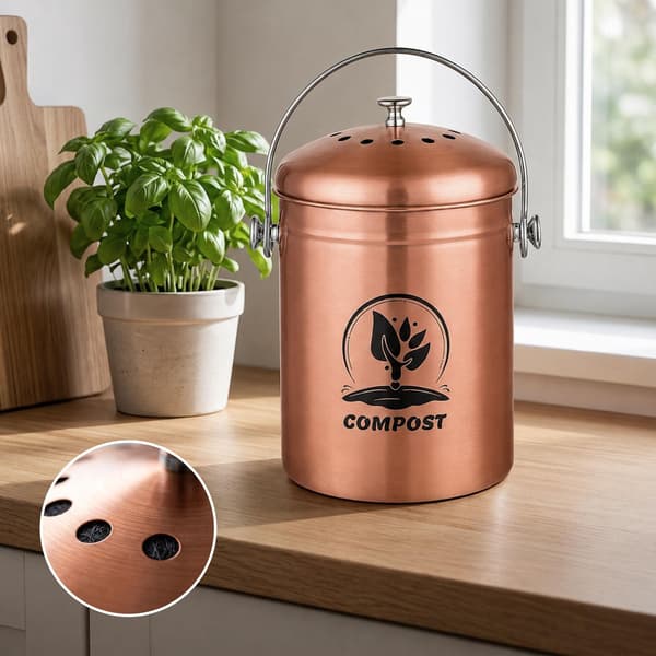 5L kompostbeholder i kobber og rustfrit stål med lugtfilter