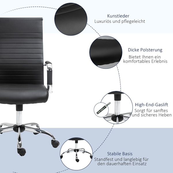 Kontorsstol ergonomisk chefsstol med vippfunktion, höj- och sänkbar, klädd i konstläder och skum, svart