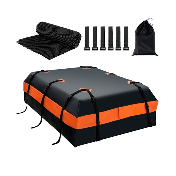 Vedenpitävä kattolaatikko 600 litran tilavuudella kaikille ajoneuvoille 132x100x43cm musta+oranssi