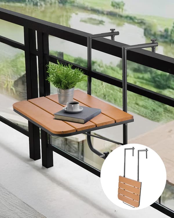 Hopfällbart balkongräckesbord – justerbart, passar 2,5–20 cm