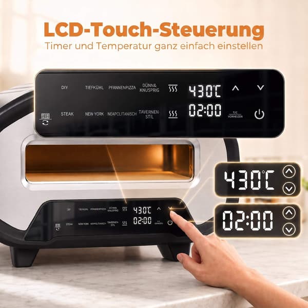 30 cm elektrisk pizzaugn, 8 program, 430°C, keramisk sten