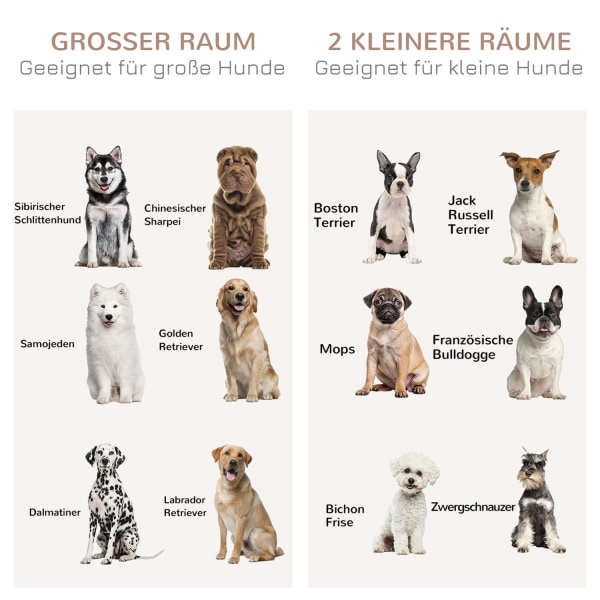 Hundebur, Kæledyrsbur, Hundehus Med Mulighed For To Rum Til Mellemstore Hunde, Hundebur Med Dobbeltdøre, Hundehus, Eg