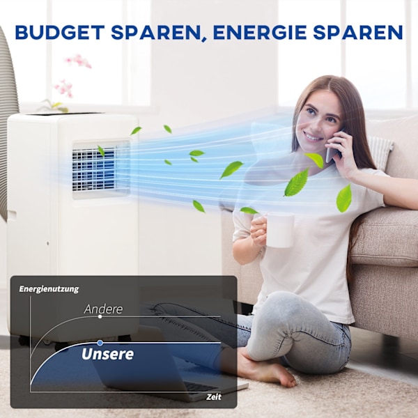 Mobilt klimaanlæg 3-i-1 klimaanlæg med køling, affugter, ventilator, udstødningsslange, 9000BTU automatisk luftkøler med fjernbetjening, timer, børnes