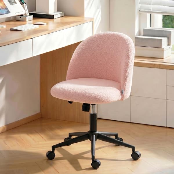 Drejelig kontorstol, lyserød teddyfleece, højdejusterbar