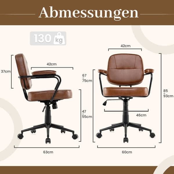 Ergonomisk kontorsstol, justerbar, brunt konstläder