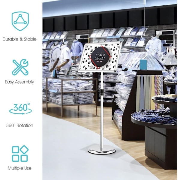 Justerbart A3 affischställ – Roterande, Silver Display