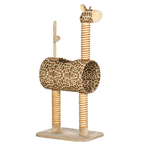 Kattetårn 101 cm girafdesign med tunnel og jutestolper