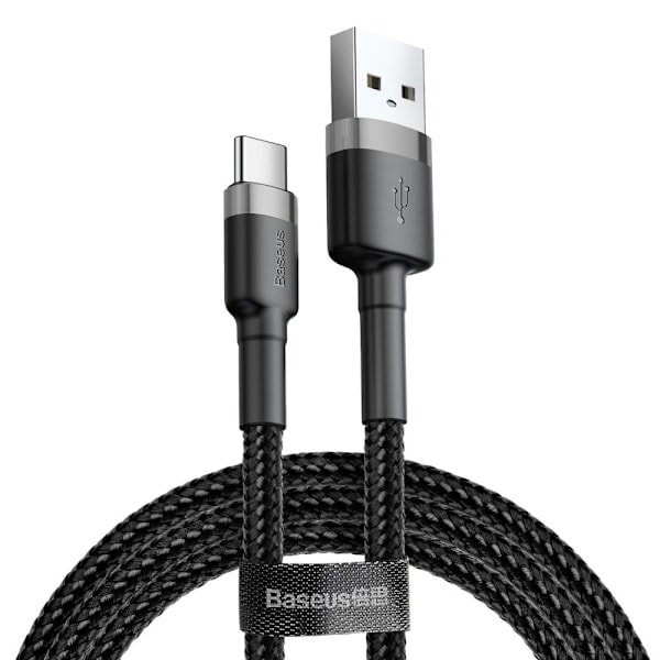 Kestävä nylonkaapeli USB-C 2A 3M musta ja harmaa
