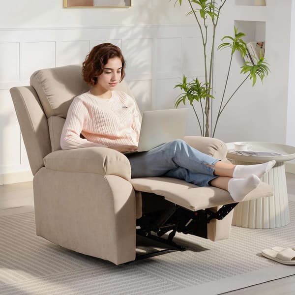 Lænestol, manuel tilbagelænet, linnedlook, beige