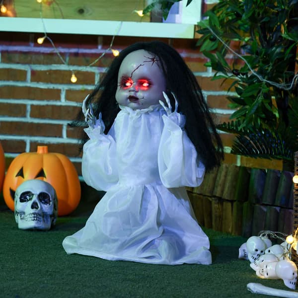 Halloween-skräckdocka med LED-ögon, ljud- och rörelsesensor, 60 cm