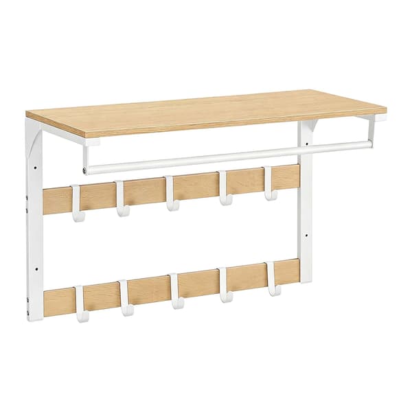 Väggmonterad klädhängare med hyllplan, vit ek, 65 cm