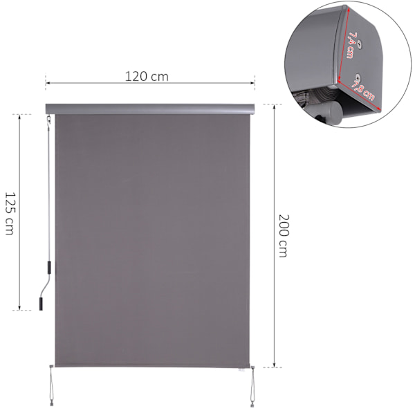 Lodret Markise, Altanmarkise, Lodret Markise, Vindbeskyttelse, Siderullegardin, Privatskærm Med Håndsving, Polyesterstof + Aluminium, Grå, 120 X 200 C