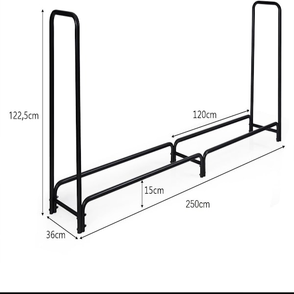 Vedställ Stativ i metall med handtag och bas 250 x 36 x 122,5 cm Svart