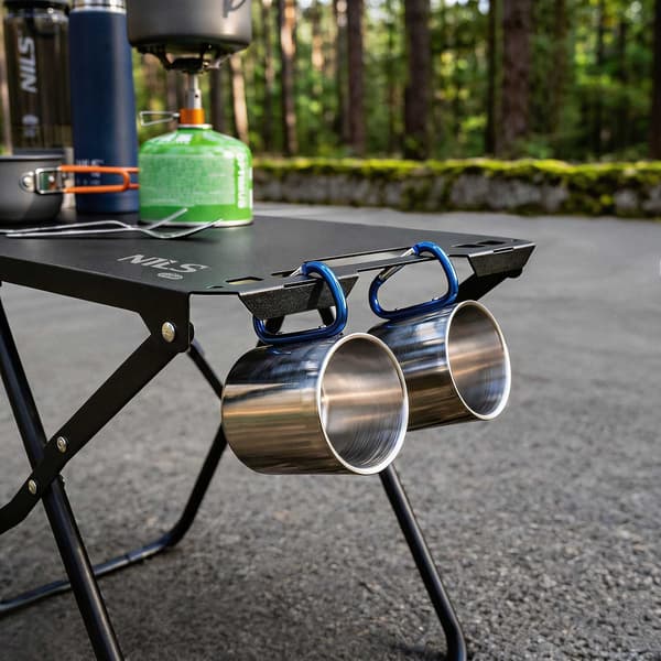 Hopfällbart campingbord, svart, stålram med överdrag