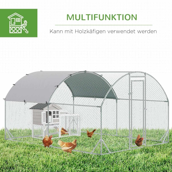 Chicken Coop Outdoor Run Valmistettu teräksestä, 280 x 380 x 197 cm Kanahäkki UV-suojatulla kannella, Ovi, Kanalaukku 6-12 kanalle, Pienet Eläimet, Ho