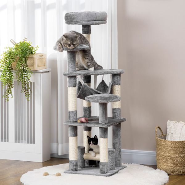 Cat Tree Kissan Raapimispylväs Cat Play Tower Kissa Kiipeily Puun Raapimispylväs Riippumatto Harmaa L40 X L40 X K132 Cm