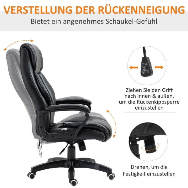 Massagestol Drejestol Højdejusterbar Ergonomisk Gaming Stol Computerstol 6 Vibrationspunkter Hør Føles Justerbar Sort