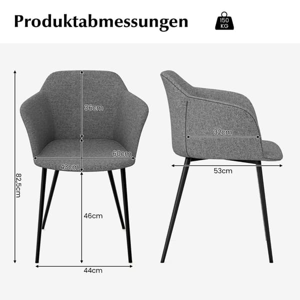 Set med 2 grå ergonomiska matstolar med linnesits