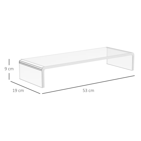 Ergonomic Monitor Stand Acryl Screen Stander Til Bærbar, Computer, Notebook, Gennemsigtig, 53X19X9Cm