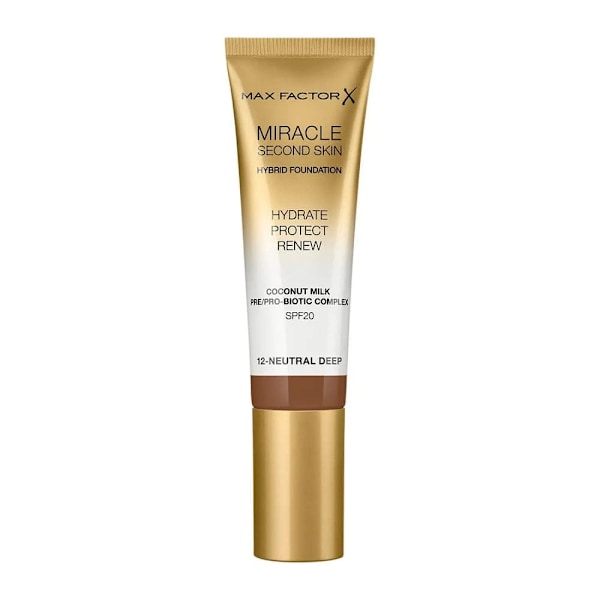 Max Factor, Miracle Second Skin, Hydrating, Liquid Foundation, 12, Deep Neutral, SPF 20, 30 ml