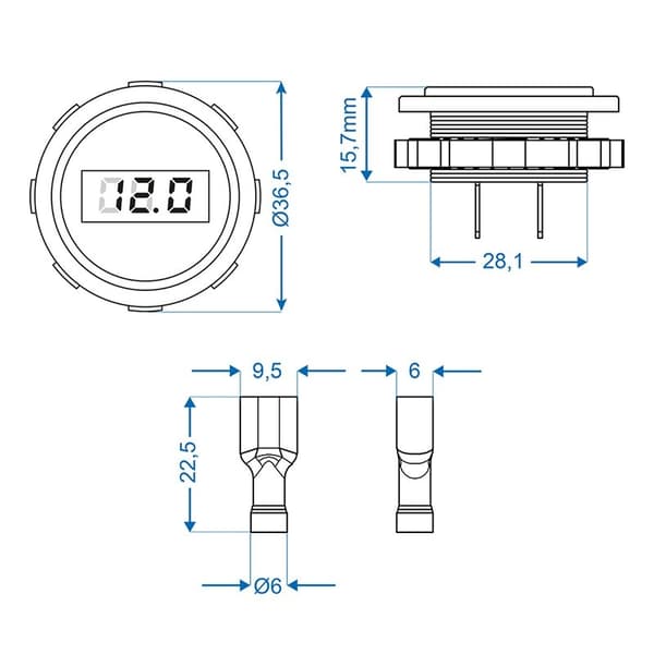 Indbygget digitalt voltmeter 6-30V