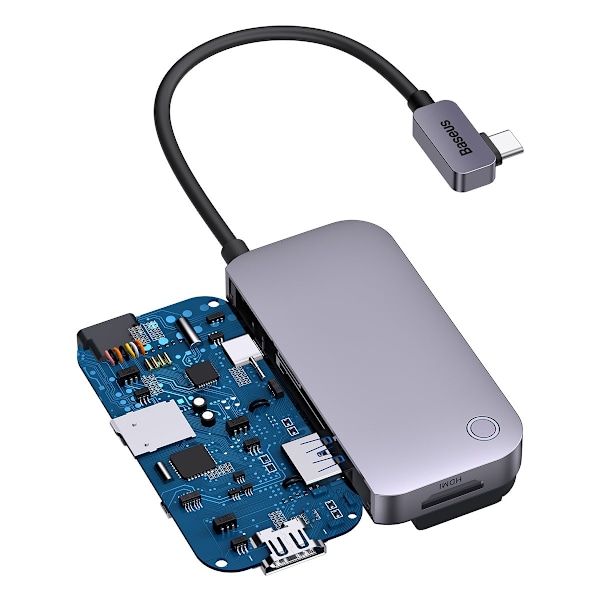 6in1 PadJoy HUB USB Port Splitter för Smartphone Tablet USB-C HDMI SD TF Mörkgrå