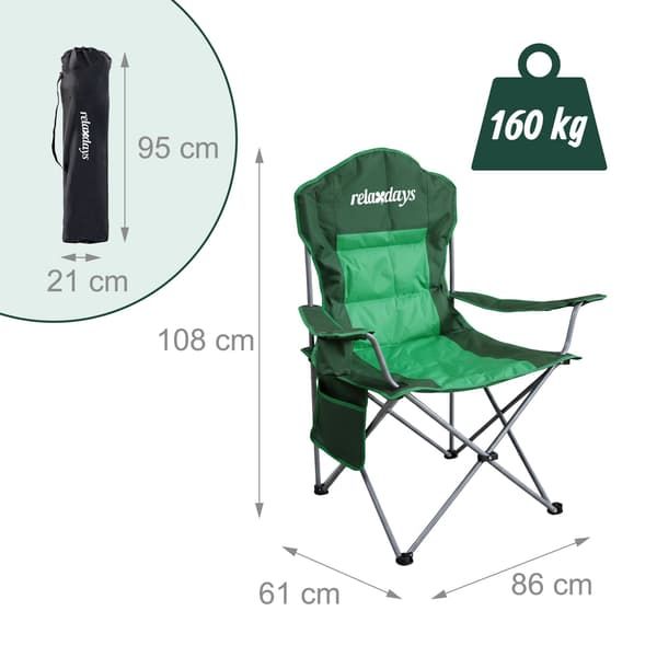 Hopfällbar campingstol – Hög rygg, stoppad sits, bärväska