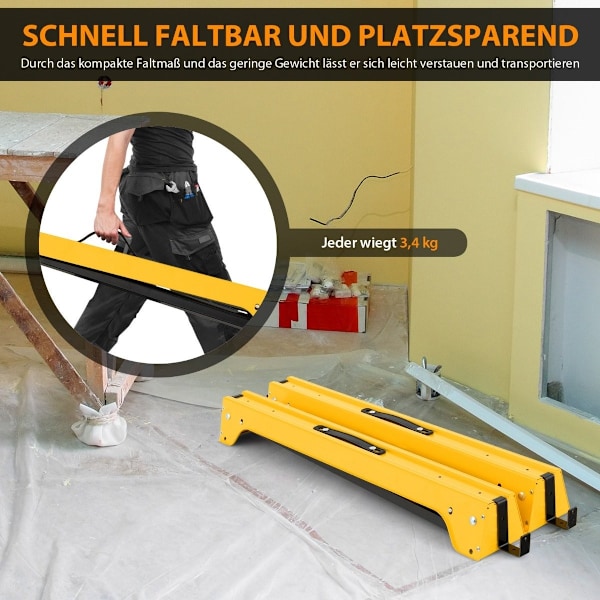 2 kpl kokoontaitettavat sahahevoset Kompakti sähkötyökalujalusta Pakkaus 92 x 48 x 74 cm