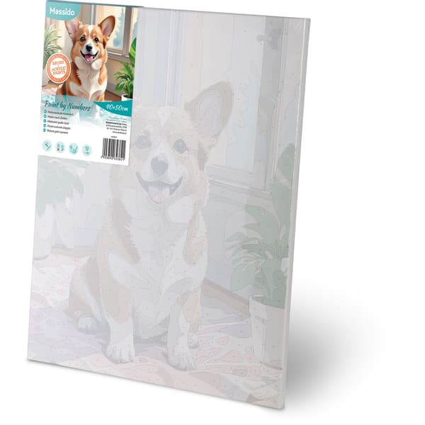Maleri efter tal 40x50 cm Massido Corgi hund