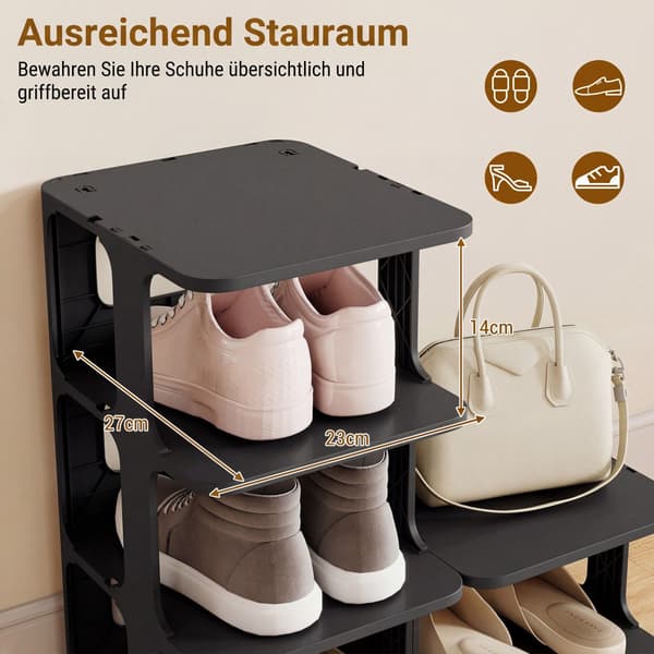 Stabelbar skohylde med 6 niveauer, sort, vertikal organizer
