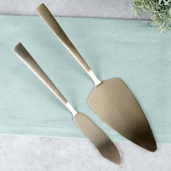 Kagespatel og kniv, stål, guld, 2 stk.