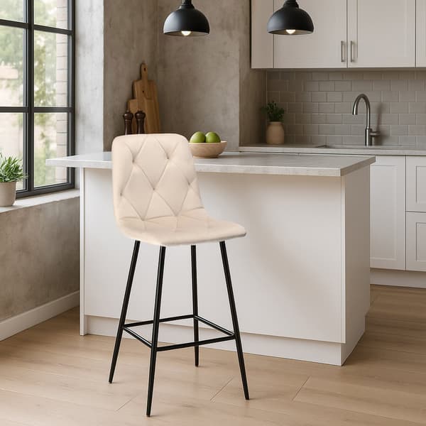 Baarituoli, beige sametti, tikattu istuin, metallirunko
