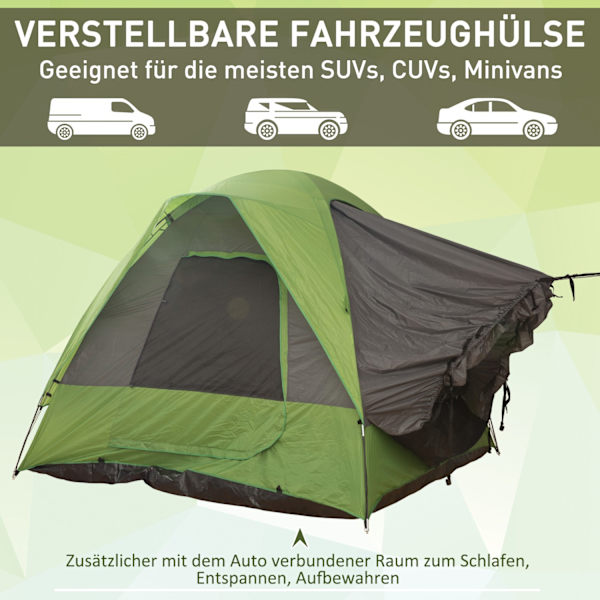 Biltelt, campingtelt, rejsetelt, til 4-5 personer, glasfiber polyester, grøn, 300 x 300 x 230 cm