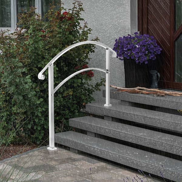 Ledstång för utomhustrappa, smidesjärn, vit, 3-stegssats