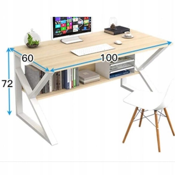 Computerbord, kontorbord med hylde100x60 cm sort