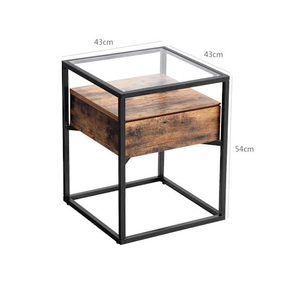Sidebord, Sidebord i hærdet glas med skuffe og hylde, sengebord
