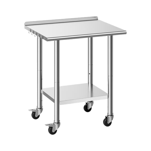 Arbejdsbord i rustfrit stål 61x76 cm, hjul, bagplade