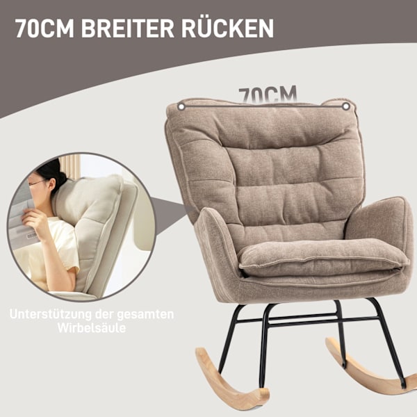 Gyngestol, lænestol, ammestol med chenille-look, gyngestol op til 120 kg bæreevne til soveværelse, stue, brun
