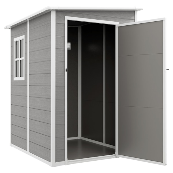Työkaluvaja 1,54m³, puutarhavaja kattokatolla, 122 x 149 x 192/177 cm, työkaluvaja lukittavalla ovella, ikkuna, polkupyörätalli, alumiininen puutarhak