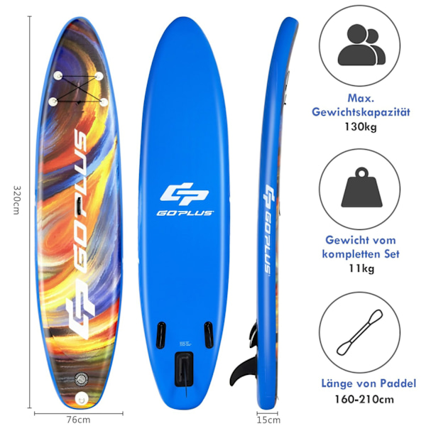 Uppblåsbar stand up surfbräda breddad bräda 320 x 76 x 15 cm stjärnhimmel mönster färgglad