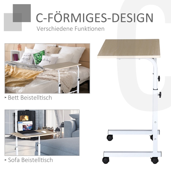 Sidebord Højdejusterbart Sofabord Mobilt Ende Skrivebord Hjul Bremser C-Bord Spånplade Stål Flerfarvet
