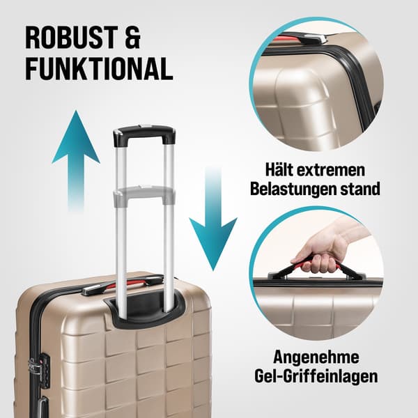 Hårdt bagagesæt, 3-delt ABS, TSA-lås, 360 hjul
