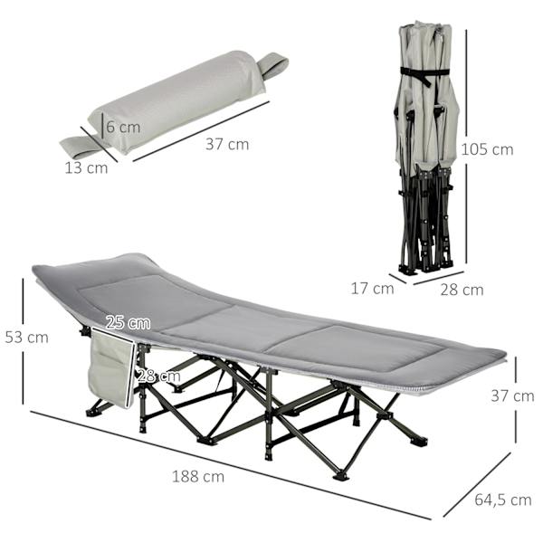 Campingseng, Feltseng, Klapseng Med Pude, Sidelomme, Madras, Lysegrå, Op Til 150 Kg