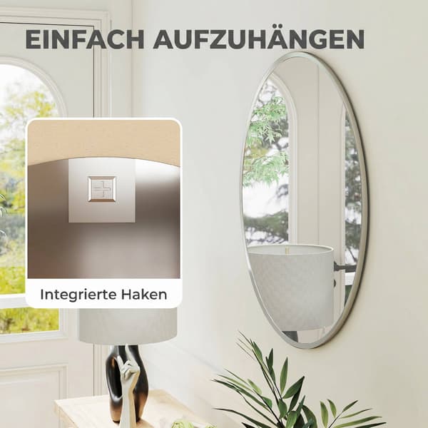 Rund väggspegel, modern design, 61 cm, silver